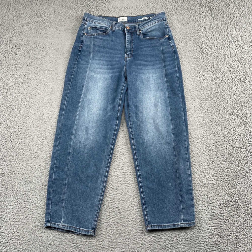 Nicole Miller Jeans Womens 10 Blue Nomad Super High Rise Barrel Leg Front Seam